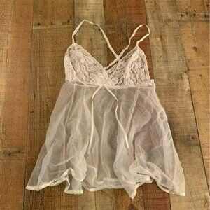 Petra fashions vintage womens white mesh lace lingerie nightie -S